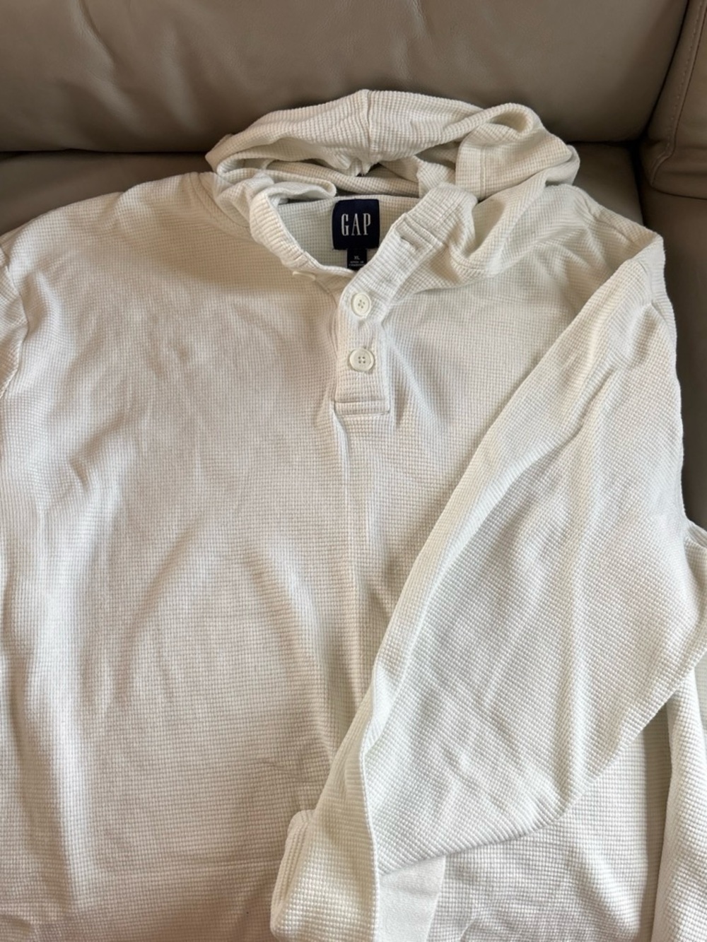 GAP Men's Off-White Waffle Knit Hooded Henley